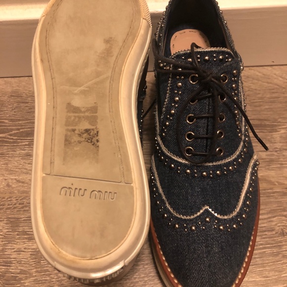 Authentic Miu Miu Denim Platform Oxford - Picture 2 of 5